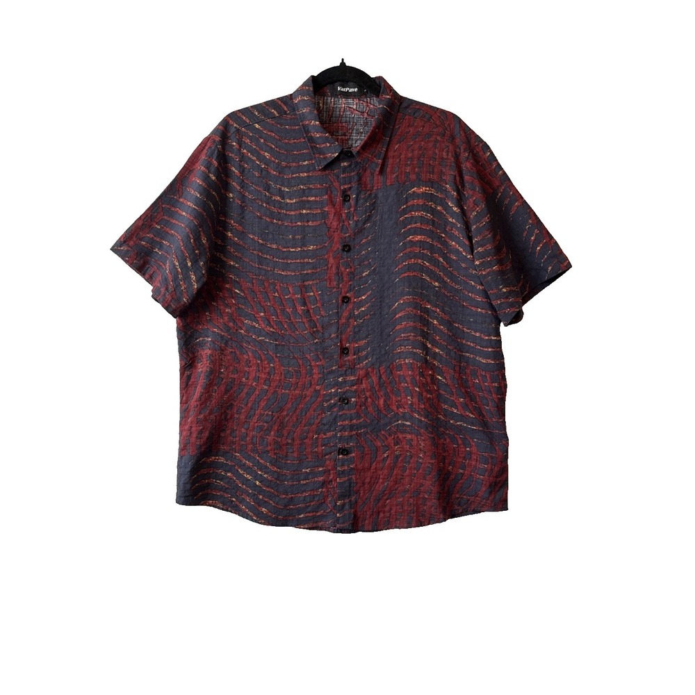 Vatpave Mens L Wavy Print Button Down Short Sleeve Festival Streetwear Comfy